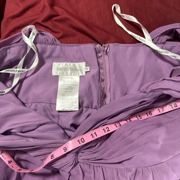 David's Bridal style F15633 long crinkle chiffon dress twist front lavender 20 - Picture 7 of 13